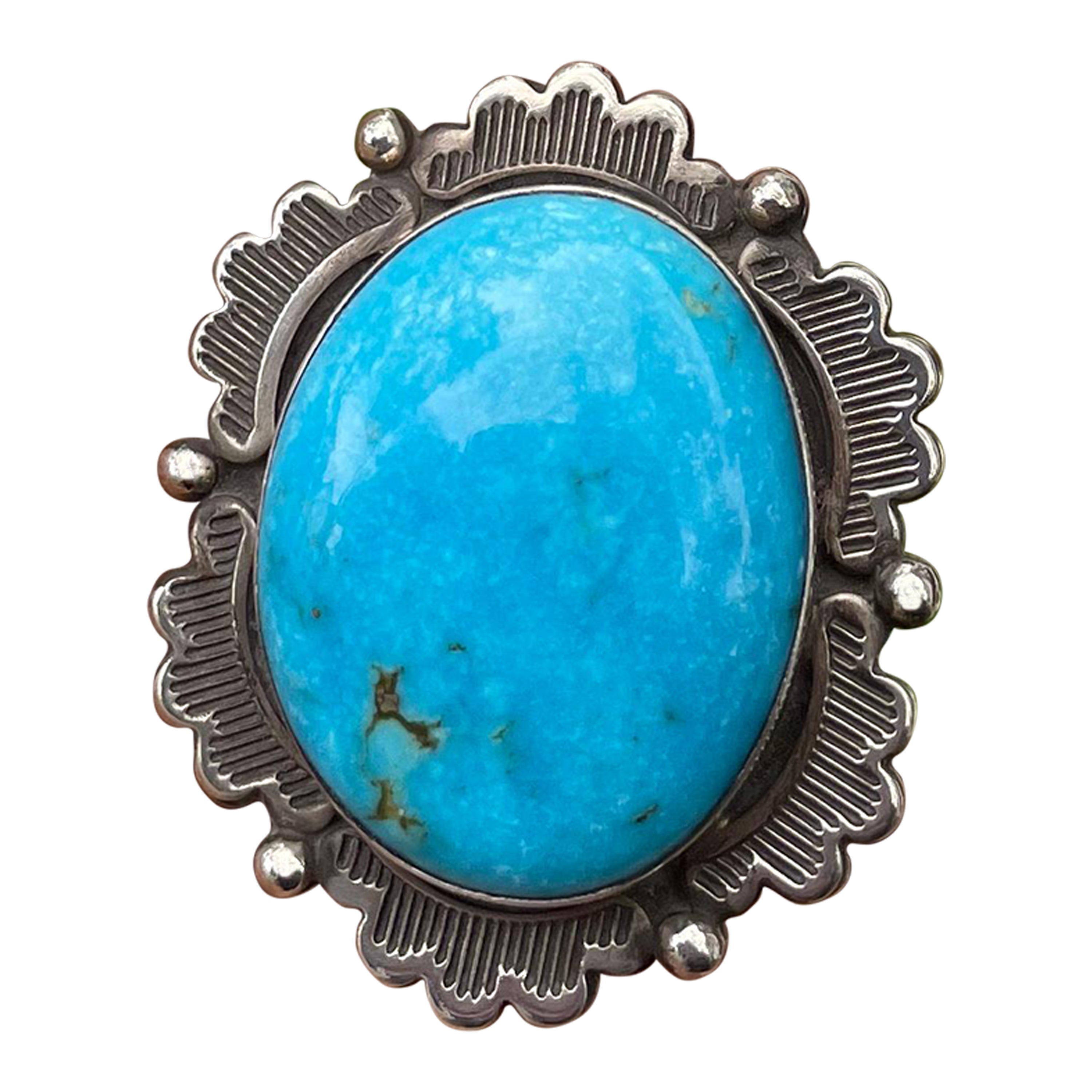 Beautiful Artisan Made Blue Turquoise Sterling Silver Native American Ring For Sale