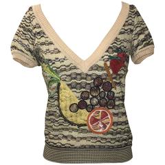 Missoni 2005 Collectable Fruit Applique Knit Sweater V Neck Limited Edition 500