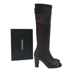 Chanel Metal Net Toe Black Leather Boots