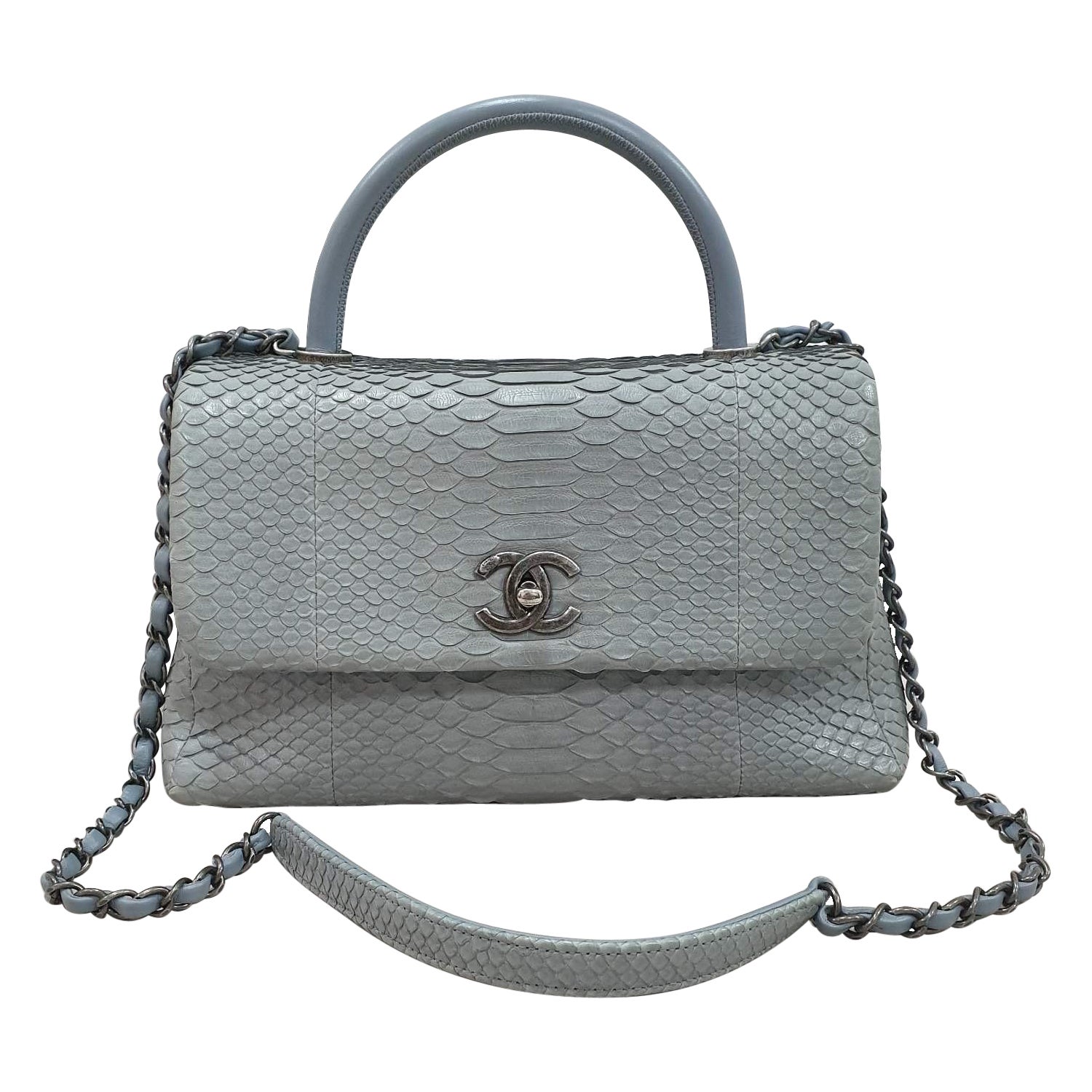 Chanel Gray Blue Python Coco Handle Flap For Sale