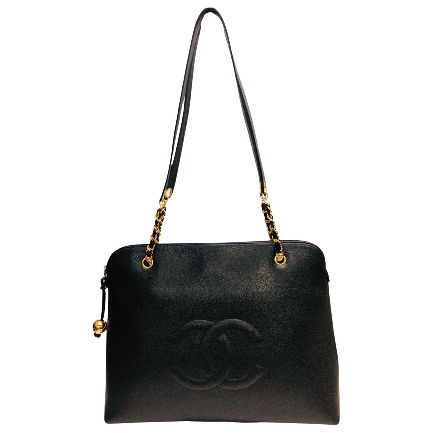 Chanel Quilted Black Caviar Medallion Tote Zip Bag 862763