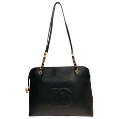 Unused Chanel Black Caviar Embossed CC Shoulder Tote Bag 