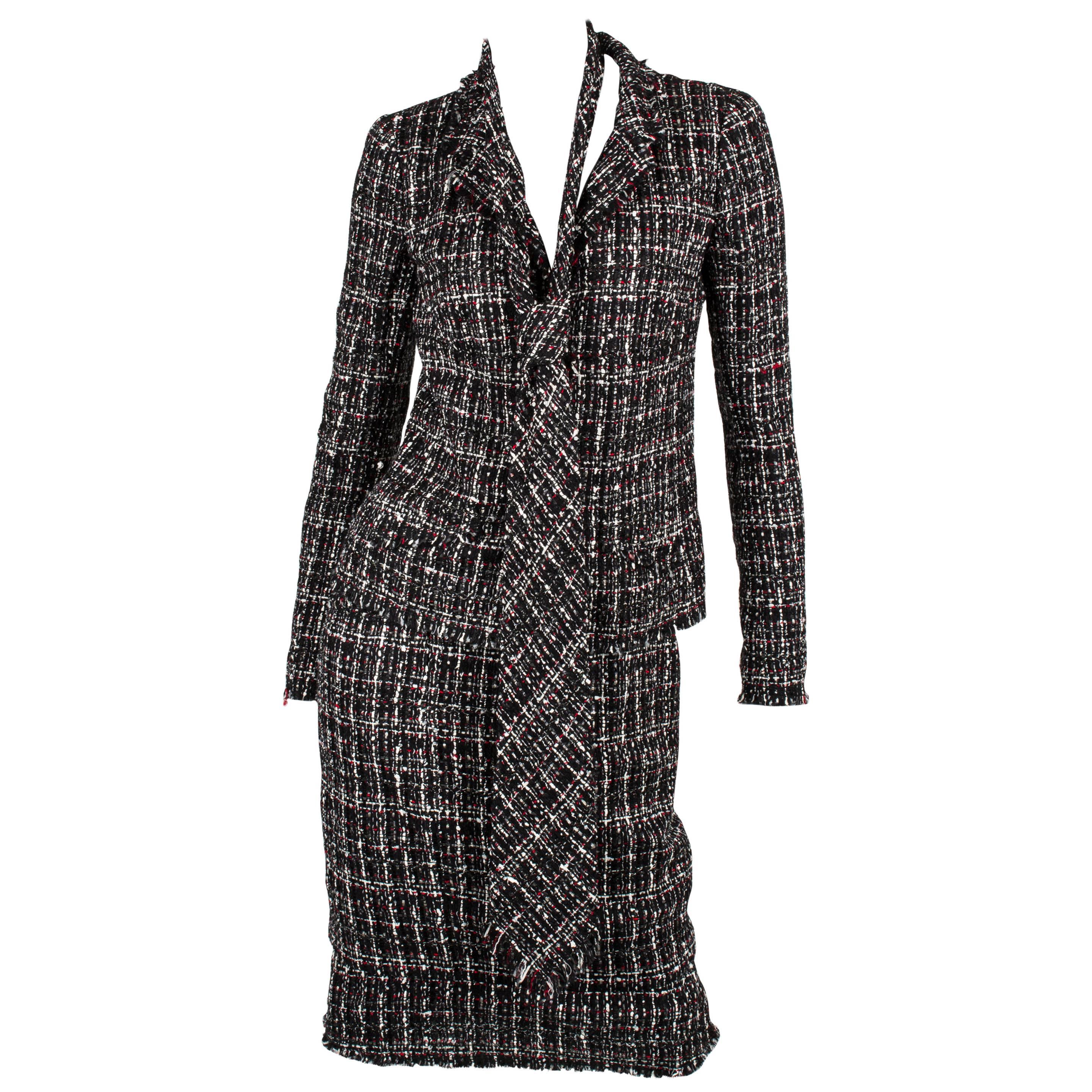 Chanel Suit 3-pcs Jacket, Skirt & Tie - black/white/grey/red For Sale