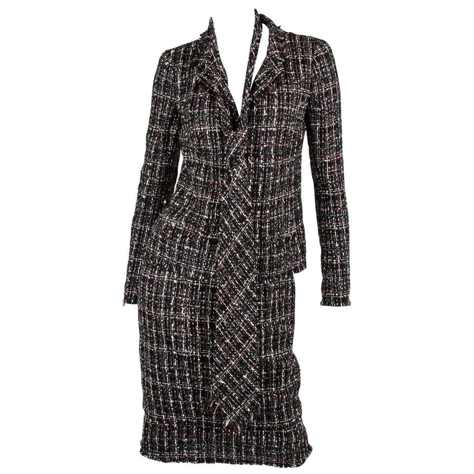Chanel Suit 3-pcs Jacket, Skirt and Tie - black/white/grey/red For Sale ...