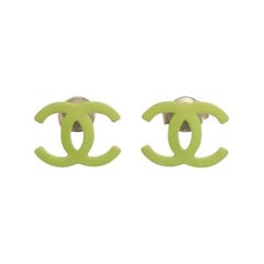 Chanel Green CC Logo Metal Stud Earrings