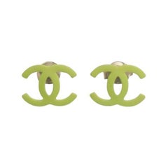 Chanel Green CC Logo Metal Stud Earrings 