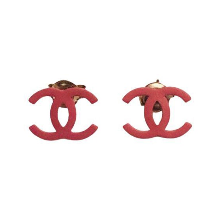 Chanel Pink CC Logo Metal Stud Earrings For Sale