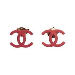 Chanel Pink CC Logo Metal Stud Earrings
