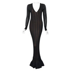 1996 Azzedine Alaia Documented Rare Nude Illusion Knit Bodycon Floor Length Gown