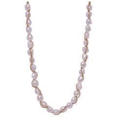 White Freshwater Baroque Pearl Necklace with Gold Plated Stainless Steel Chain