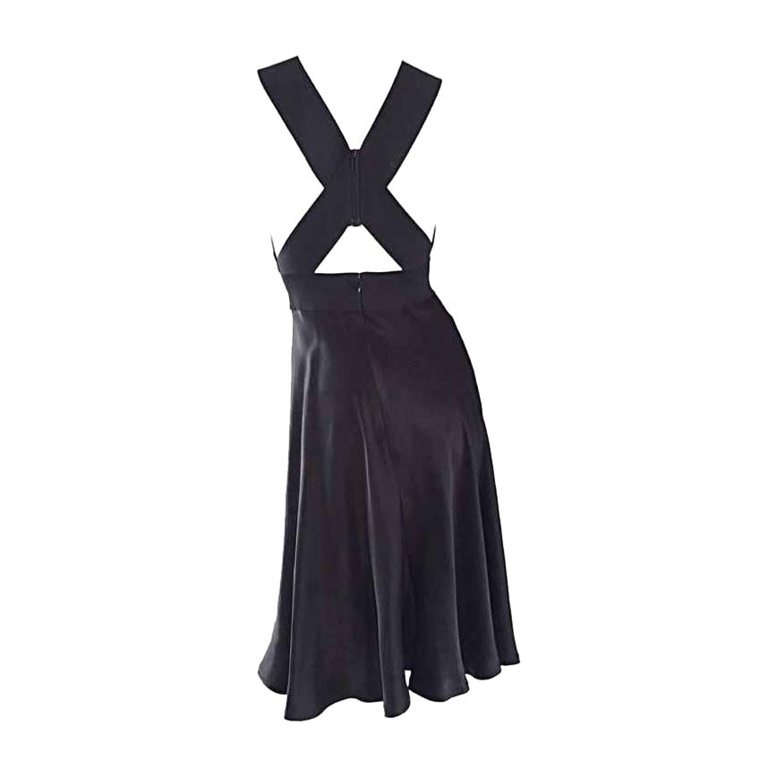 Vintage Geoffrey Beene 90s Minimalist ' Criss Cross ' 1990 Black Silk Dress