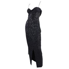 Frank Starr Black Sequined Gown, 1950s 