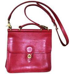 Used COACH genuine red leather postman style bag, handbag, shoulder bag. USA
