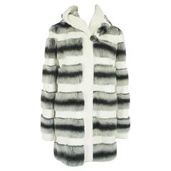 Unknown White, Gray, and Black Striped Rabbit 3/4 Coat - M 7