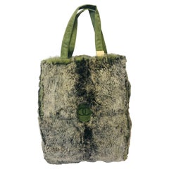 Chanel Green “CC” Suede and Fur Oblong Tote Bag