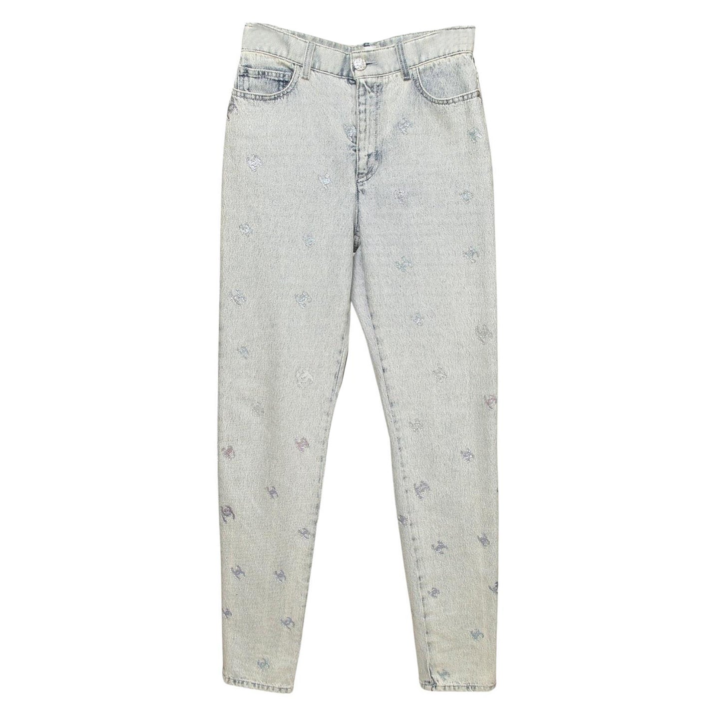 Chanel Jeans Denim Light Blue Skinny Leg CC Silver High Rise Sz 36 2021 NWT
