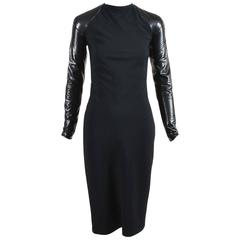 Ralph Lauren Collection RUNWAY $5295 Black Wool Leather Midi "Megan" Dress SZ 2