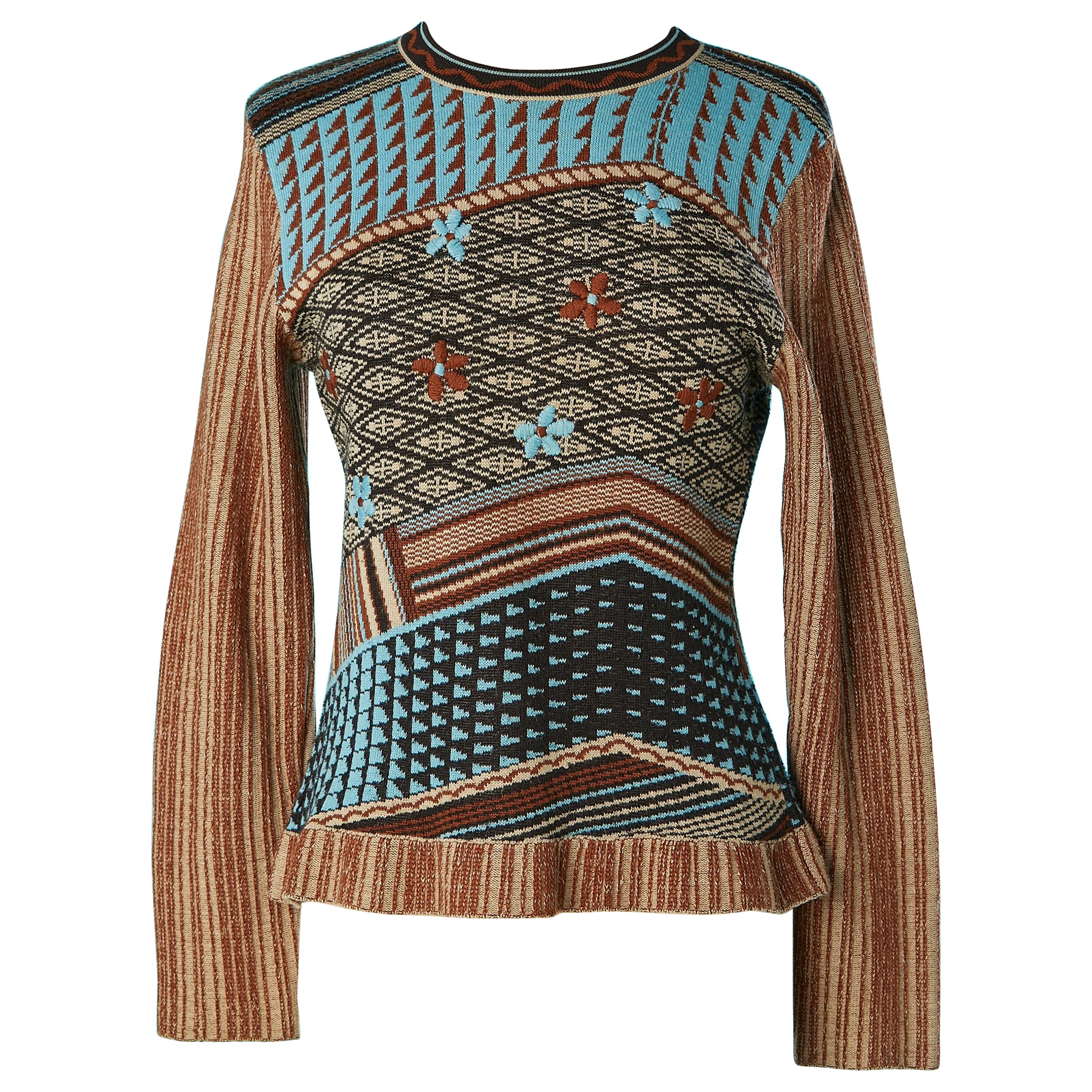 Jacquard pullover with abstract pattern and flowers Kenzo Jungle 