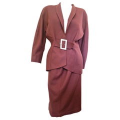 Thierry Mugler Metal Belt Wasp Waist Couture Large Ensemble Brown Dress Suit