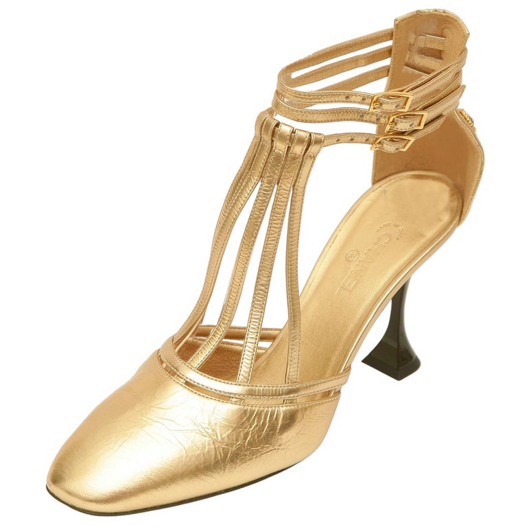 Chanel Gold Heel - 120 For Sale on 1stDibs  boots with gold heel, chanel  gold pumps, gold heel booties
