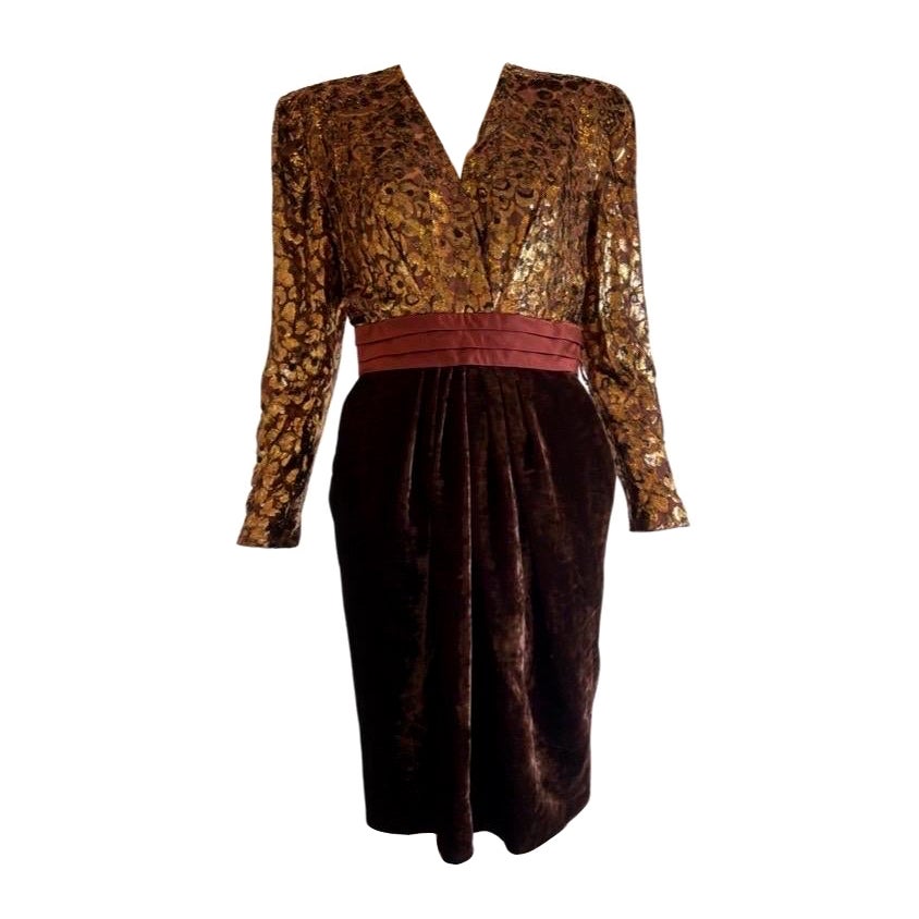 1980s Escada Gold and Velvet Dress For Sale