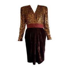 1980s Escada Gold and Velvet Dress