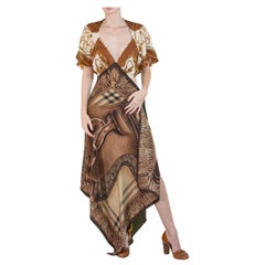 MORPHEW COLLECTION Brown & Cream Equestrian Print  Silk Longchamp 3-Scarf Dress