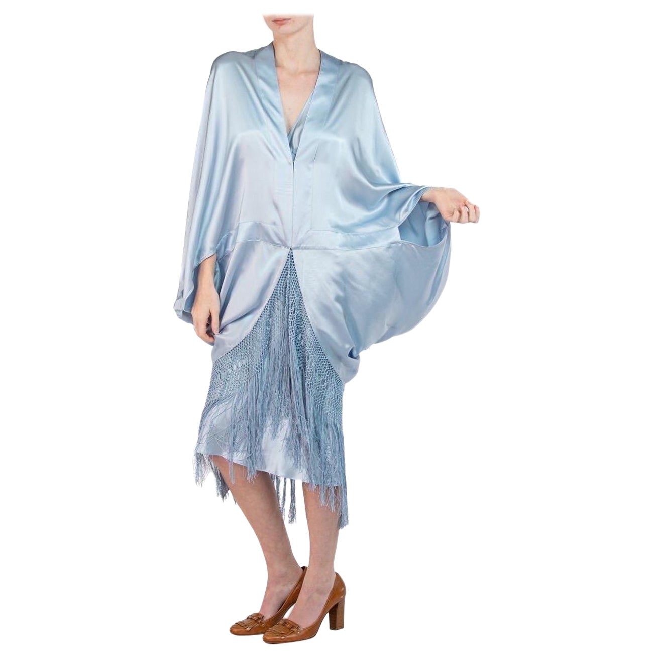 MORPHEW COLLECTION Ice Blue Silk Charmeuse Cocoon With Fringe For Sale