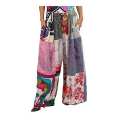 MORPHEW COLLECTION Pink & Purple Patchwork Silk Pants Made From Vintage Scarfs