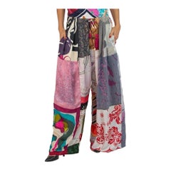 MORPHEW COLLECTION Pink & Purple Patchwork Silk Pants Made From Vintage Scarfs 