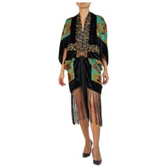 MORPHEW COLLECTION Green & Black Silk Burnout Velvet Cocoon
