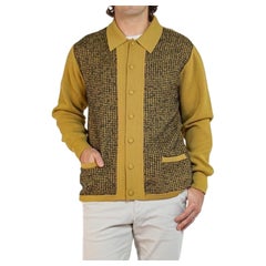 Cardigan pour hommes des années 1960 en maille de laine jaune ocre XL