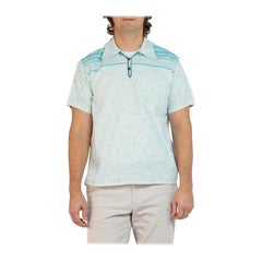 Retro 1950S Aqua Blue Cotton Men's Atomic Geometric Print Shirt
