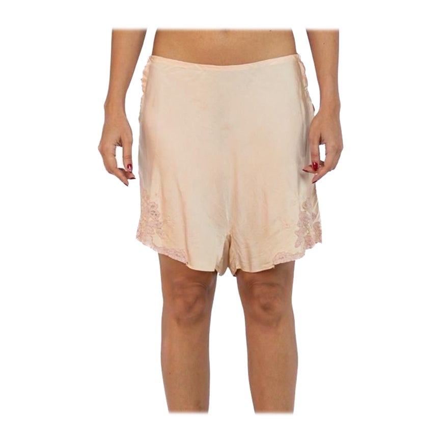 1930S Blush Pink Silk Charmeuse Bias Cut Hand Embroidered Tap Short Knickers