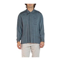 1950S SCHIAPARELLI Gray Silk Blend Men's Shirt With Patch Pockets (Chemise pour hommes en soie mélangée avec poches plaquées)
