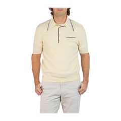 Vintage 1970S Cream Cotton Men's Short Sleeve Collared Shirt With Brown And Blue Collar