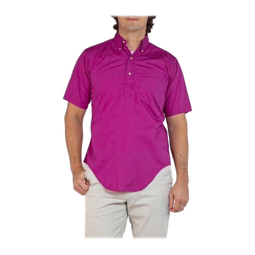1960S Fuchia Cotton Men's Button Down Collar Shirt For Sale