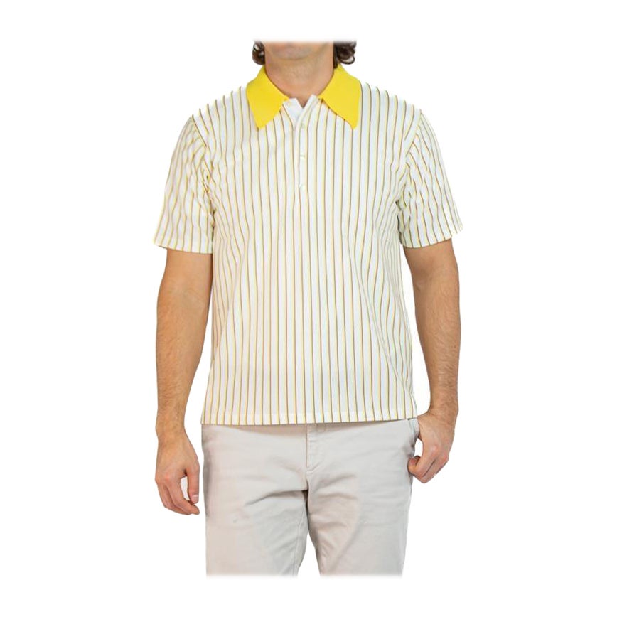 1970S Yellow & White Polyester Knit Men's Shirt Deadstock For Sale