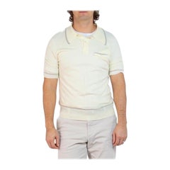 Chemise en tricot acrylique blanc cassé à rayures bleues des années 1970