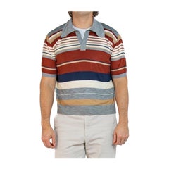 Vintage 1970S Brown & Grey Acrylic Knit Striped Men's Shirt