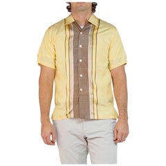 1950S PICASSO Yellow & Brown Silk Rare Men's Shirt Deadstock