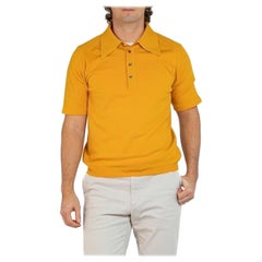 Retro 1970S Golden Brown Polyester Knit Men's Polo Shirt