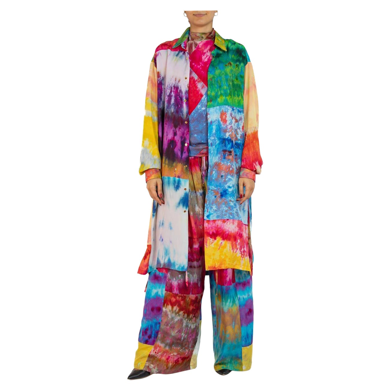 MORPHEW COLLECTION Ice Dye Silk Oversized Button Down Shirt Dress For Sale