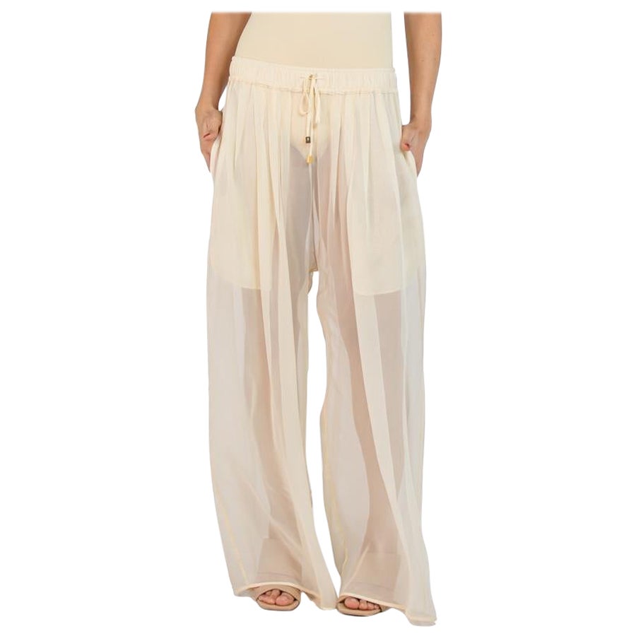 MORPHEW COLLECTION Champagne Silk Chiffon Oversized Box Pleat Pants For Sale