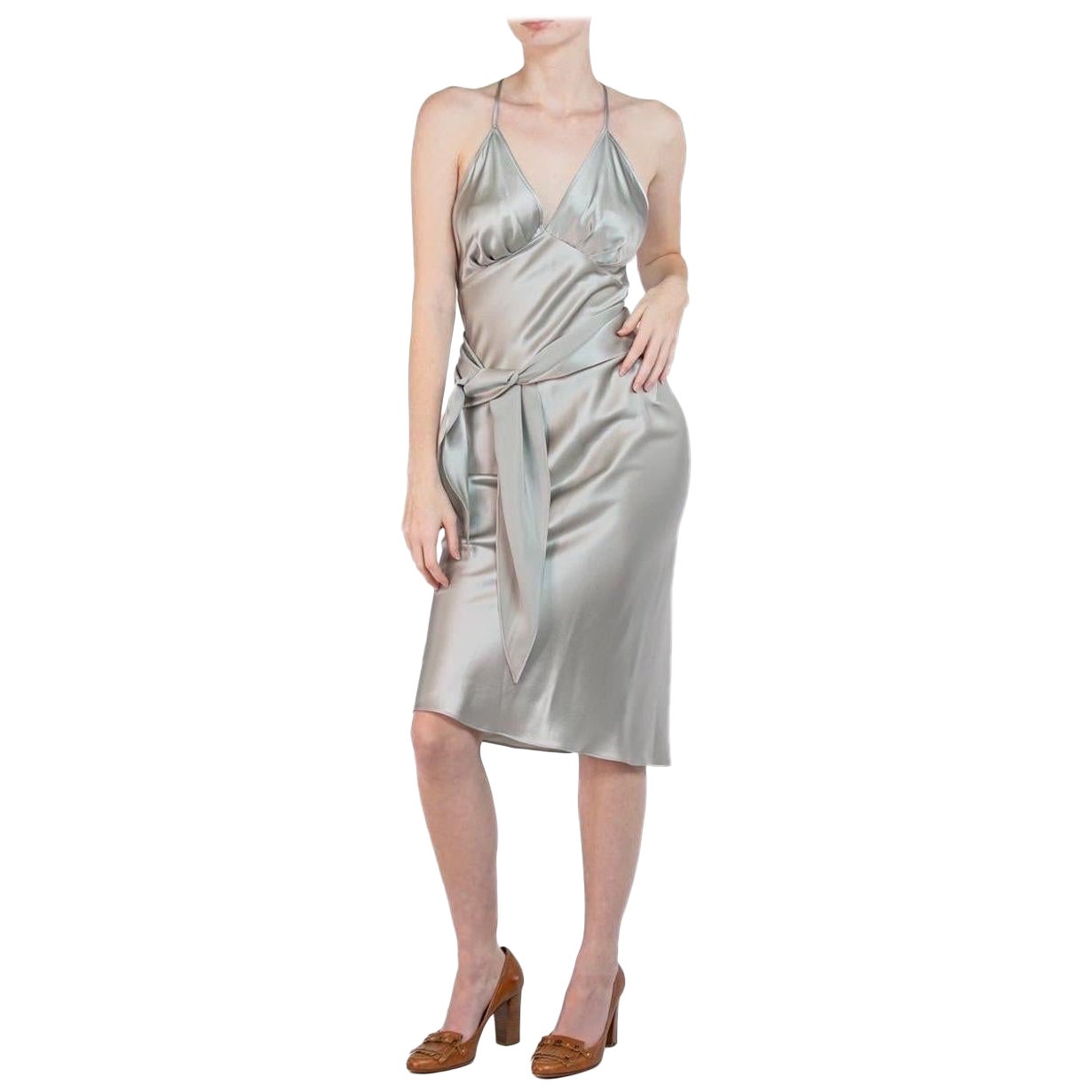 MORPHEW COLLECTION Silver Silk Charmeuse Sagittarius Dress For Sale