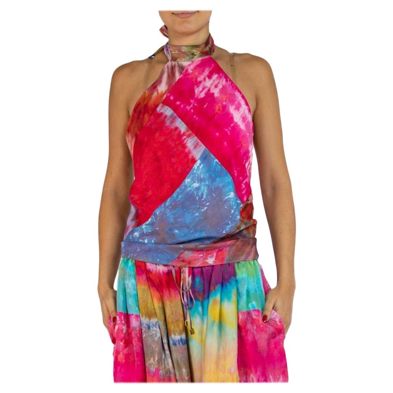 MORPHEW COLLECTION Ice Dyed Silk Halter Tie Scarf Top For Sale