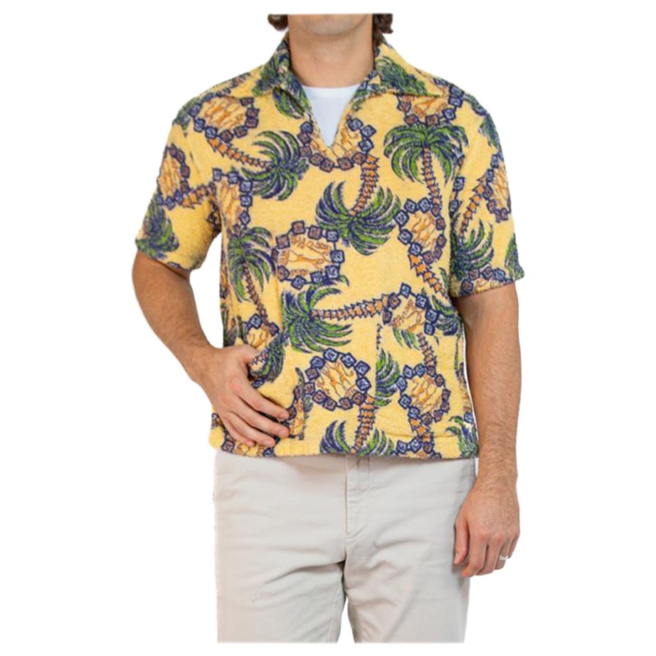 1950S Yellow Cotton Terry Cloth Men's Tropical Shirt For Sale