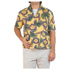 Retro 1950S Yellow Cotton Terry Cloth Men's Tropical Shirt