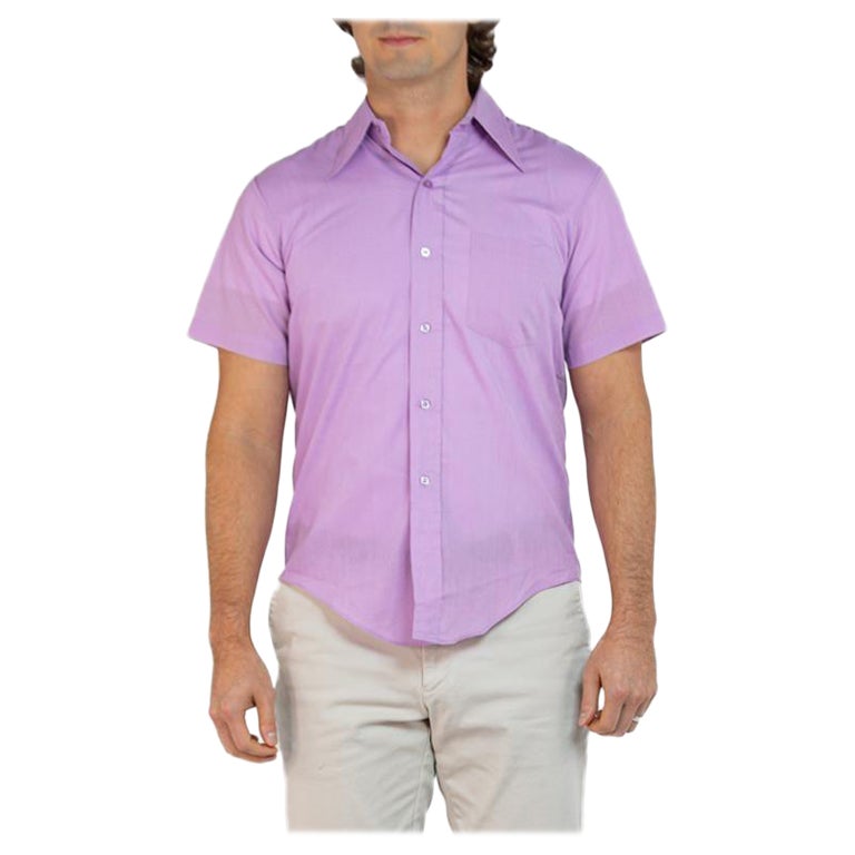 1960S Lilac Poly/Cotton Men's Short Sleeve Button Down Shirt For Sale