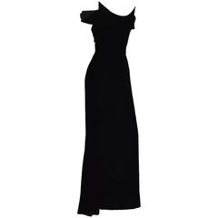 1990s Lanvin by Claude Montana Superb Deep Black Silk Velvet Gown